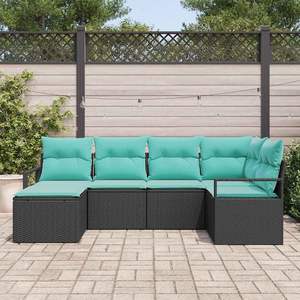 Ensemble de jardin en polyrotin noir et turquoise 6 pièces avec coussins, ensemble de canapés - Product Image 3