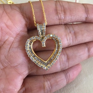 Women's Trendy Baguette Cut Natural White Channel Set Heart Pendant Necklace 925 Sterling Silver Rhodium Plated <b>Rope</b> <b>Chain</b> 1.62 - Product Image 5