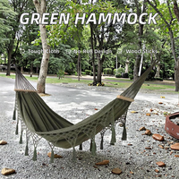 Hamac en bois massif anti-renversement simple ou double en toile verte épaissie avec pompon en toile pour le camping
