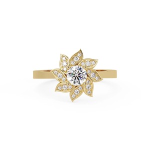 Anillo de Lujo con Diamantes Cultivados en Laboratorio, Oro Amarillo de 14K, 1.05 CT de Peso Total de Diamantes, Diseño Floral, Corte Redondo, Anillo de Compromiso para Fiesta - Product Image 1
