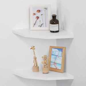 Modern White Wooden Floating Corner <b>Shelf</b> Set Elegant <b>Wall</b> <b>Mount</b> Right Angle Storage Ledge Display Rack Pair for Home Office - Product Image 1