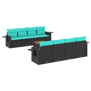 Juego de sofás de patio de ratán sintético negro de 9 piezas con cojines, muebles elegantes para exteriores - Product Image 2