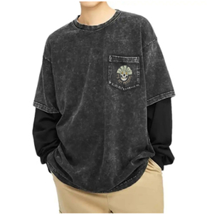 High Quality Double Layer 100% Cotton Anti-Wrinkle Regular Fit Long Sleeve T <b>Shirt</b> Streetwear Distressed Full Print <b>Y2K</b> - Product Image 4
