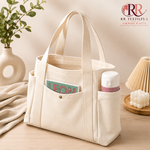 Canvas Tote <b>Bag</b> <b>Reusable</b> Handbag Shoulder Strap Zipper Closure Side Pockets Letter Pattern Daily Travel School Party Medium - Product Image 6