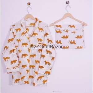 Ensemble de pyjama pour femme en coton 100% fait main en Inde, imprimé floral élégant, vêtements de resort d'été, doux, respirant, séchage rapide, logo sur le devant, cadeau - Product Image 2