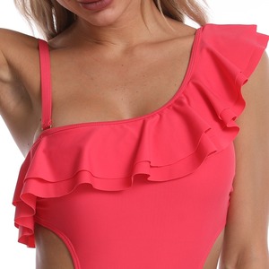 Wholesale Luxury One Shoulder Swimwear Quick Dry Sexy <b>Print</b> Solid Ruffle Strap Suit New Latest Design One Piece Fitness Swimwear - Product Image 4