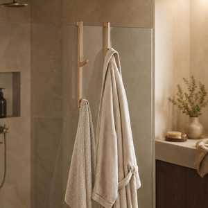 Modern Natural Oak Wood Shower Door <b>Hook</b> Wall Mounted Towel <b>Rail</b> Coat <b>Hook</b> Bohemian Style Bathroom <b>Rail</b> Khadim Handicrafts - Product Image 4