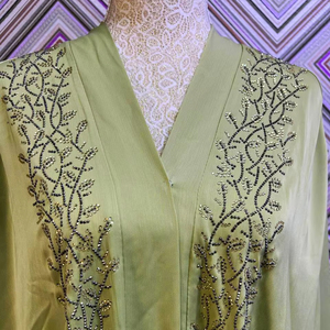 Hot Sale Modest Dubai Beaded Sequined <b>Long</b> Sleeve Abaya Muslim Traditional Handmade Wedding Women Polyester Breathable V Neck - Product Image 1