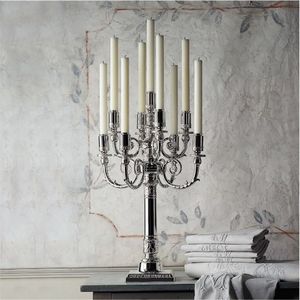 Vintage Silver Polish 9 Arms Metal Candelabra Stand <b>Large</b> Taper <b>Candle</b> Holder Luxury Wedding Centerpiece Decorative Hotel Decor - Product Image 1