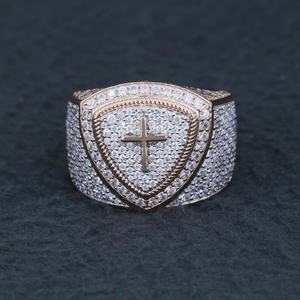 Moissanite <b>Ring</b> Rhodium Christian Hexagon Shape 925 Sterling Silver Pave Setting Brilliant Cut Geometric Minimalist Unisex - Product Image 6