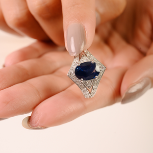 Bague de déclaration vintage inspirée du saphir bleu vif et du diamant, en or blanc 14 carats, pour mariage et soirée, prix de gros usine - Product Image 2