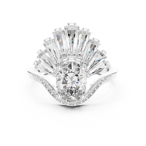 Bague de fiançailles de luxe Art Déco en moissanite taille ovale, or jaune, alliage d'argent sterling 925, halo de baguettes, pour femme - Product Image 6