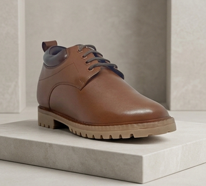 Chaussures Oxford en cuir véritable marron pour hommes, talon rehaussé dissimulé, lacets, bout rond, imperméables, antidérapantes, décontractées, habillées, formelles - Product Image 1