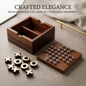 Élégant plateau de jeu solitaire en bois de rose indien, design carré traditionnel, durable, pour table d'intérieur, décoration de la maison, utilisation en salle d'étude - Product Image 2