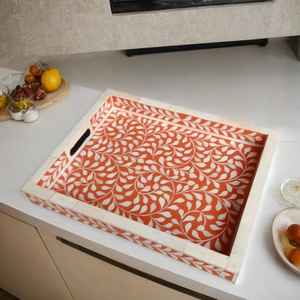 Bandeja de servir cuadrada con incrustaciones de hueso, precio más bajo, decorativa, hecha a mano en India, bandeja de servir cuadrada con incrustaciones de hueso. - Product Image 3