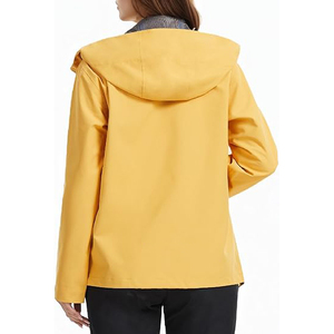 Veste coupe-vent softshell jaune moutarde à capuche avec bordure contrastée, imperméable, respirante, zippée, pour femme, pour activités de plein air - Product Image 4