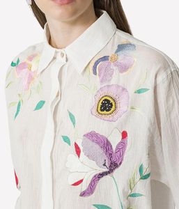 <b>Women</b> White Cotton Full Sleeve <b>Shirt</b> Colorful Floral Embroidery Button Down Casual <b>Dresses</b> Summer Blouse for B2B Wholesale - Product Image 4