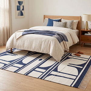 Tapis de sol artisanal en coton, style bohème, lavable, antidérapant, écologique, adapté aux animaux domestiques, fin, imprimé au bloc, tissage plat, pour salon - Product Image 5