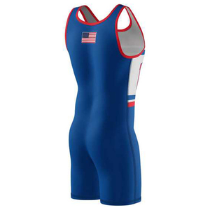 2026 Maillot de lutte imprimé blanc et bleu pour jeunes et hommes, en Spandex, avec logo d'équipe, pour la lutte, la force athlétique et la gym - Product Image 5