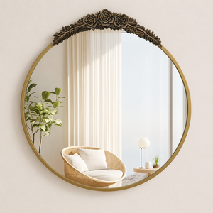 <b>Gold</b> Round Wall <b>Mirror</b> Floral Crest Metal Frame Decorative Luxury <b>Mirror</b> for Living Room Bedroom Entryway Home Wall Decor Use - Product Image 1