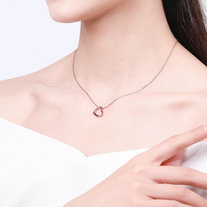 สร้อยคอจี้รูปหัวใจเปิดประดับเพชรแล็บสีโรสโกลด์ ดีไซน์เรียบหรู  ทอง 18K 14K 10K เงิน 925  รูปหัวใจแบบมินิมอลประดับเพชรเม็ดเดี่ยว - Product Image 5