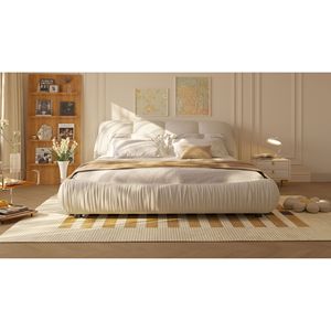 Luxury <b>Queen</b> <b>Size</b> Upholstered Platform <b>Bed</b> with Oversized Padded Backrest Solid Wood Frame for Multiple Heights - Product Image 6