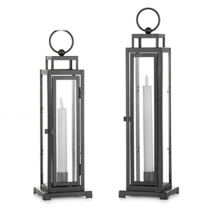 <b>Set</b> 2 Fantastic Modern Design Eco-Friendly Christmas Candle <b>Lanterns</b> Black Iron Frame Clear Glass Panes Bronze Handles Garden - Product Image 1