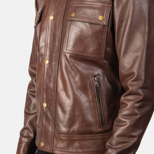 Chaqueta de Cuero para Hombre, Diseño Personalizado 2026, Color Marrón Oscuro, Manga Larga, Bolsillos Delanteros, Cierre de Cremallera, para Invierno - Product Image 4