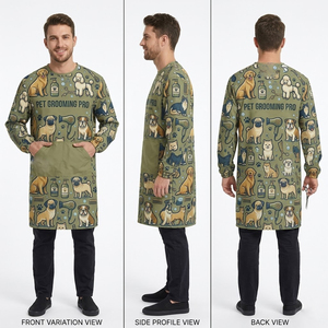 Tablier de toilettage pour hommes, personnalisable par sublimation, pour la beauté et le toilettage des chiens, blouse de coiffure à manches longues - Product Image 6