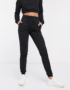 Ensemble de survêtement en molleton anti-rides noir pour femmes, 2 pièces, col rond, manches longues, couleur unie, jogging décontracté, cordon de serrage, poches latérales - Product Image 4