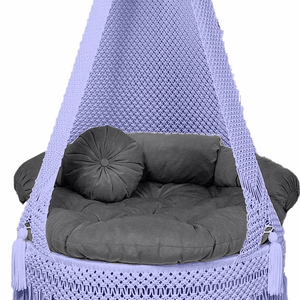 Periwinkle 72" Macramé Hammock Chair Hanging Seat with Canopy Fabric Rope Woven Lounge for Indoor Outdoor Garden Bedroom - Product Image 3