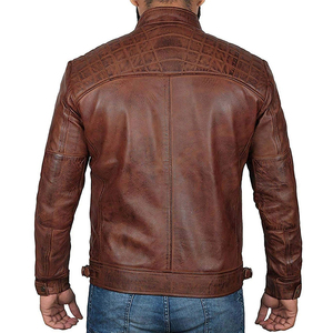 Chaqueta de cuero genuino para hombre de marca personalizada con cierre de cremallera y bolsillos, para otoño e invierno. - Product Image 2
