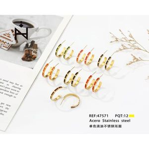 Orecchini a Cerchio in Acciaio Inossidabile Acero, Orecchini Pendenti alla Moda con Goccia di Olio Monocolore, 12 Paia - Product Image 3