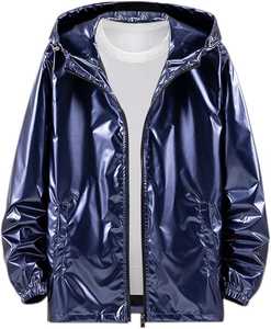 Vestes brillantes pour hommes, légères, métalliques, à manches longues, pour soirée, club de nuit, trench-coat brillant, sweat à capuche disco, veste à capuche pour hommes - Product Image 1