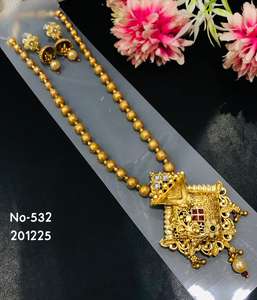 Collar Largo Lakshmi de Joyería de Templo, Chapado en Oro Antiguo, Estilo Bengali Occidental, para Novias, Étnico, para Compromiso, Aniversario, Joyería de Imitación - Product Image 6