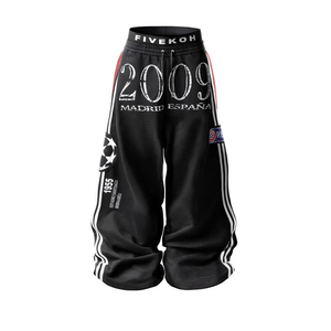 Pantalon large en toile pour homme, style hip-hop urbain, taille élastique avec cordon de serrage, respirant, séchage rapide, noir, blanc, rouge - Product Image 2
