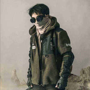 Tactical Techwear <b>Sherpa</b> Fleece <b>Jacket</b> <b>Men</b> Cyberpunk Streetwear Hooded Utility Cargo Coat Urban Outdoor Winter Warm Windbreaker - Product Image 2