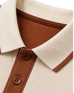 Polo Personalizado para Hombre en Beige y Marrón, Manga Corta, Casual, para Golf, Transpirable, Verano, Diseño Color Block, Premium - Product Image 3
