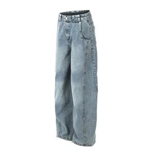 Jean cargo en denim 100 % coton délavé, coupe haute, coupe-vent, anti-rétrécissement, haute qualité, style streetwear hip-hop - Product Image 2