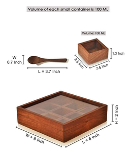 Boîte à épices en bois de Sheesham avec 2 cuillères, compartiment amovible, conteneur de rangement pour masala, organisateur d'épices de cuisine, Namak Dani en bois - Product Image 2