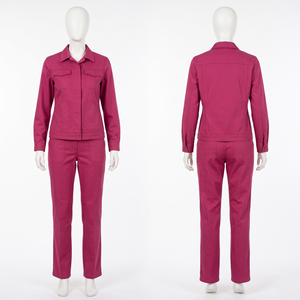 Conjunto de Uniforme de Trabajo para Mujer, 220 GSM, Sarga de Polialgodón, Camisa de Manga Corta Color Durazno, Pantalón, Logotipo Bordado Personalizado - Product Image 2