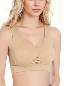 Ladies U Back Seamless Athletic Tank <b>Top</b> Built In Bra Pad Insert Breathable Air <b>Mesh</b> Running Gym <b>Crop</b> <b>Top</b> Fitness Bralette - Product Image 4