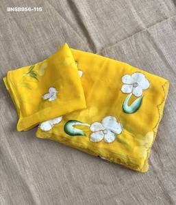 Conjunto de Saree y Blusa de Chiffon con Diseño Moderno y Elegante, con Khatli y Trabajo de Corte - Hecho a Mano - Moda Femenina - Exportador Saree Love - Product Image 4