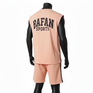 Ensemble short et t-shirt sans manches pour homme, en coton mélangé doux, avec empiècements logo imprimés - Product Image 5