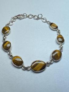 Tiger Eye 925 Silver Chain <b>Bracelet</b> Bezel Set Natural <b>Stone</b> Luxury Classic Style Unisex Everyday Wear Wedding Anniversary Gift - Product Image 3