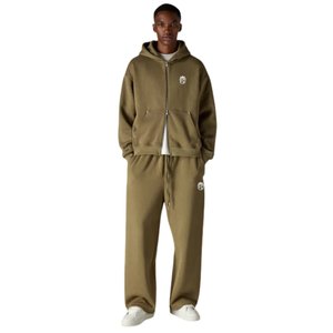 Ensemble sweat à capuche zippé et pantalon de jogging en coton contrastant pour homme, style streetwear décontracté, vert olive - Product Image 6