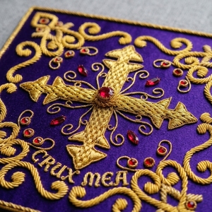 Custom Hand Made Gold Bullion Embroidery Patch 3D Beaded Religious Cross <b>Applique</b> for Masonic and Church Regalia - Product Image 5