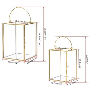 Square Glass Lantern with Handle Wholesale <b>Bulk</b> MOQ Gold Metal <b>Candle</b> Holder for Home Wedding Decor - Product Image 2