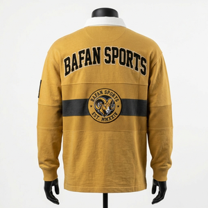 Mens rugby high quality cotton blend fleece fabric mustard color chest panel embroidery logo custom Men's Rugby Polo <b>Shirts</b> - Product Image 6