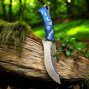 มีดเหล็กดามัสกัสปลอมขึ้นรูป ใบมีดแบบ Fixed Blade พร้อมปลอกหนัง EDC ด้ามจับทำจากเขาแกะ สำหรับล่าสัตว์ ปอกหนัง ตั้งแคมป์  OEM - Product Image 6